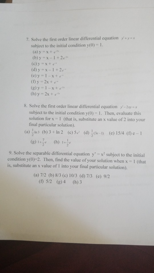Solved 7. Solve the first order linear differential equation | Chegg.com