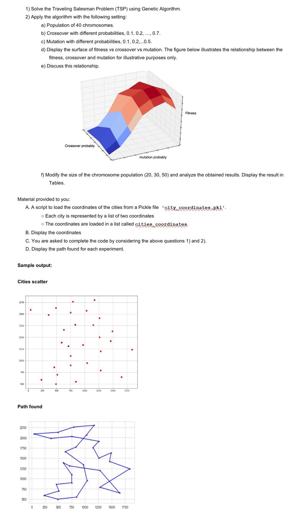1) Solve the Traveling Salesman Problem (TSP) using