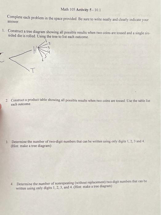 Solved Math 105 Activity 5 - 10.1 Complete each problem in | Chegg.com