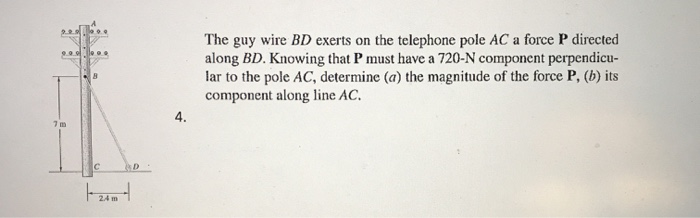 Solved The guy wire BD exerts on the telephone pole AC a | Chegg.com