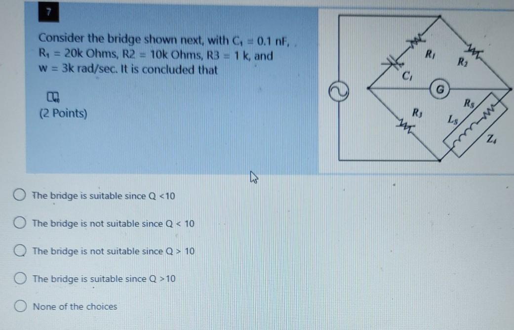 Solved Consider the bridge shown next, with C = 0.1 nf, R = | Chegg.com