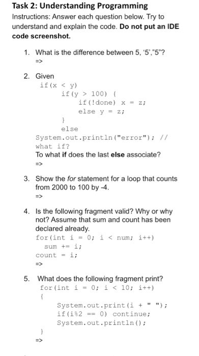 Solved Task 2: Understanding Programming Instructions: | Chegg.com