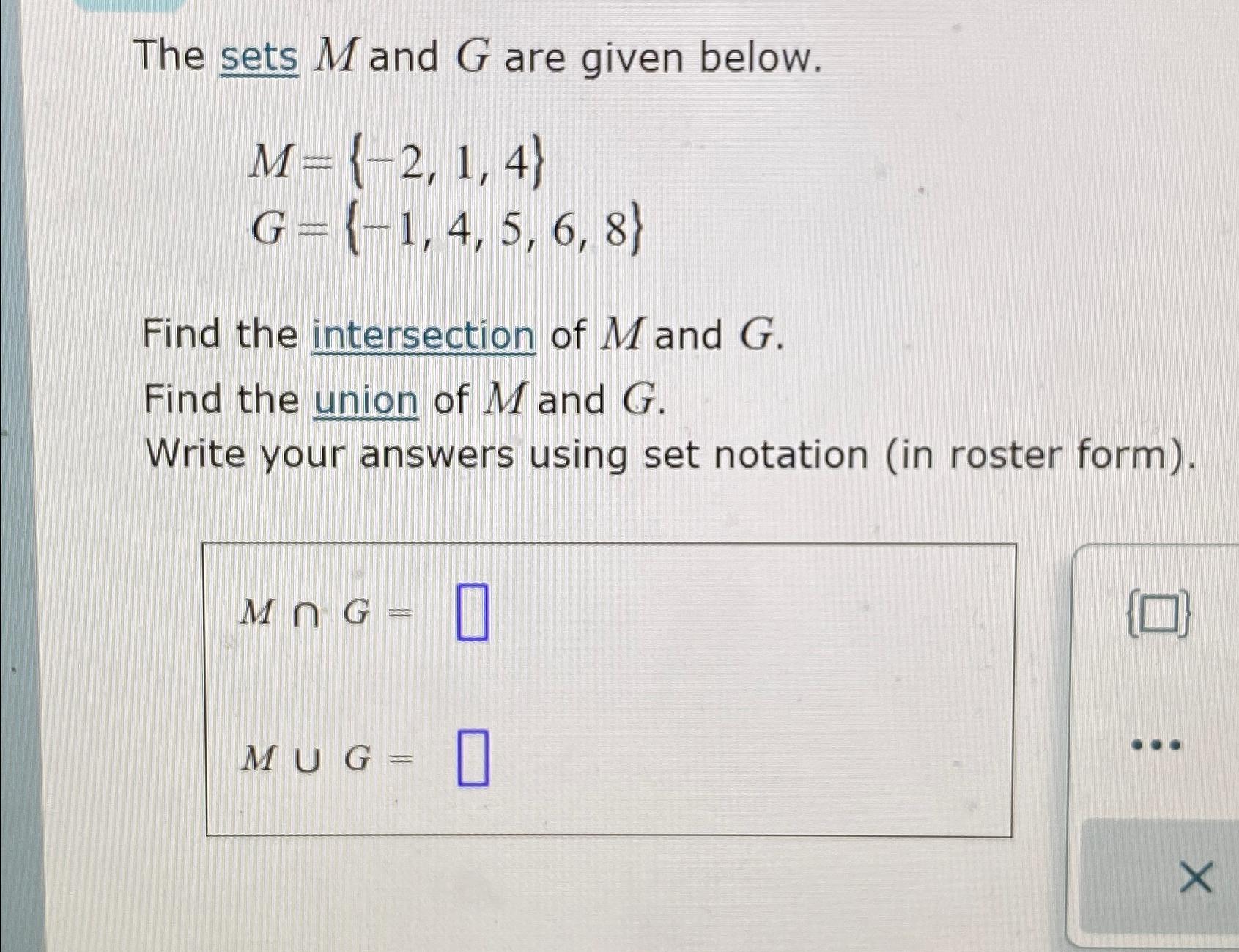 Solved The sets M ﻿and G ﻿are given | Chegg.com