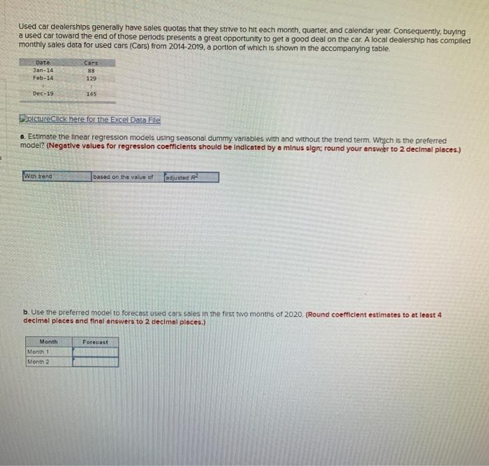 Solved Used car dealerships generally have sales quotas that