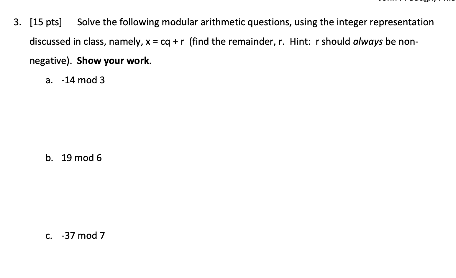Solved 15 pts solve the following modular arithmetic chegg