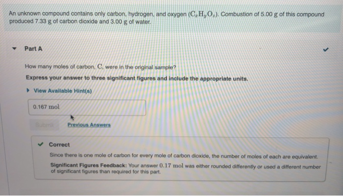 Solved Part B. How Many Moles Of Hydrogen, H, Were In The | Chegg.com