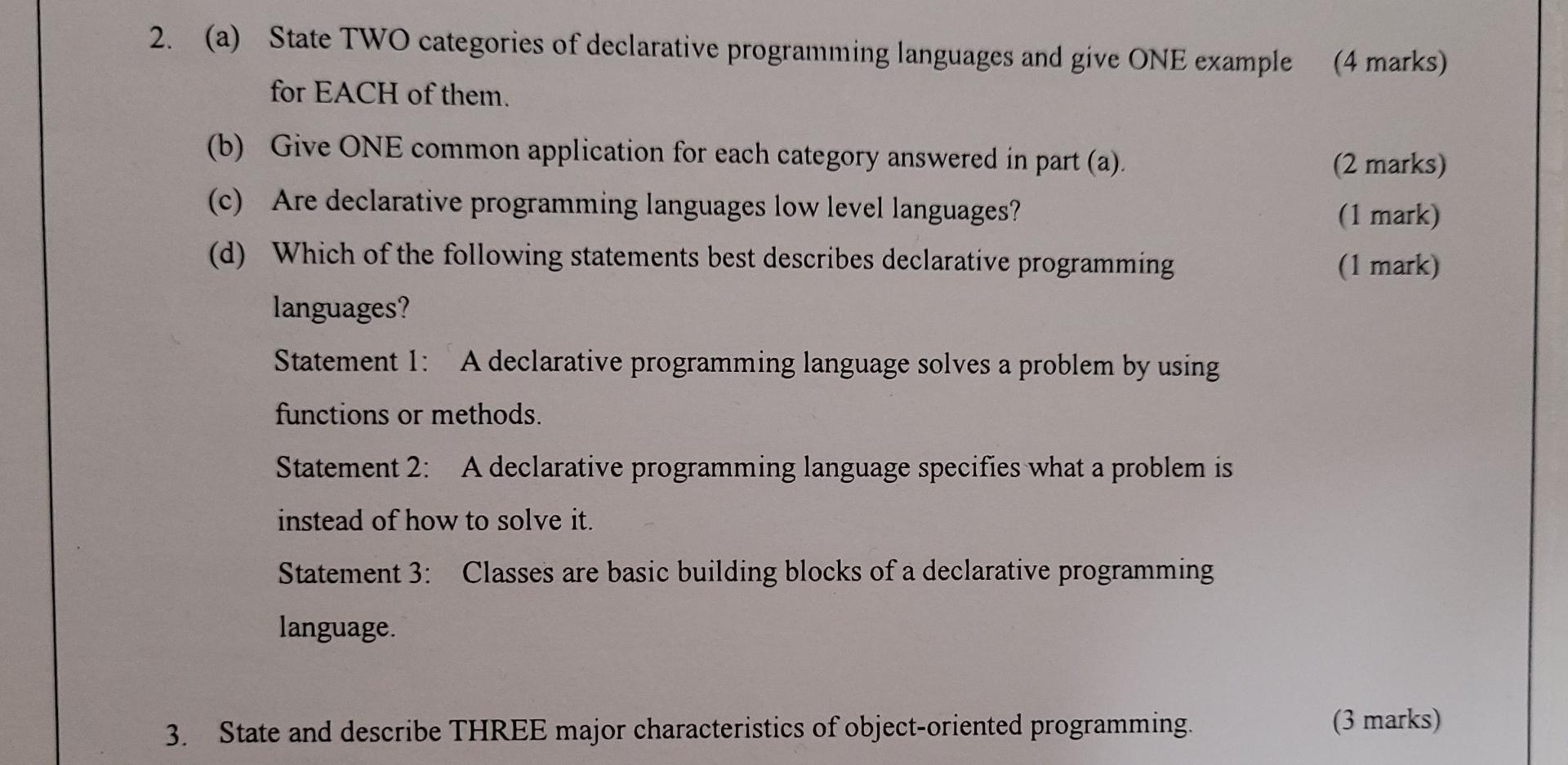 Solved 2. (a) State TWO categories of declarative | Chegg.com