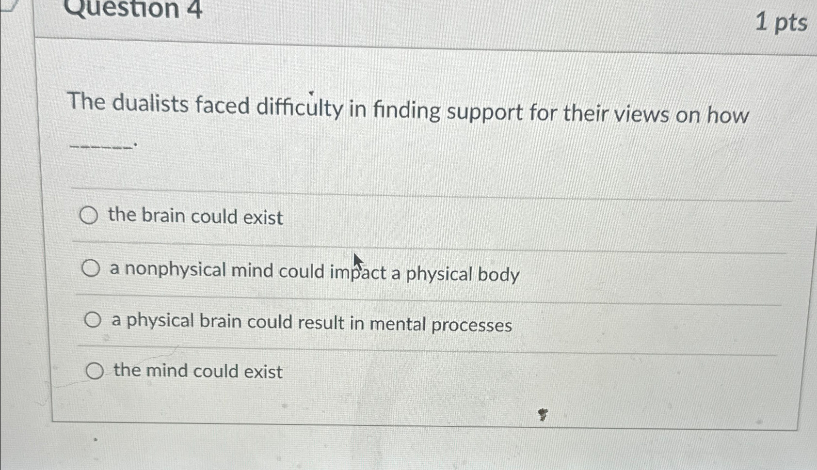 Solved Question 41 ﻿ptsThe Dualists Faced Difficulty In | Chegg.com