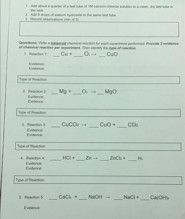 Solved Types of Chemical Reactions Introduction: There are 5 | Chegg.com