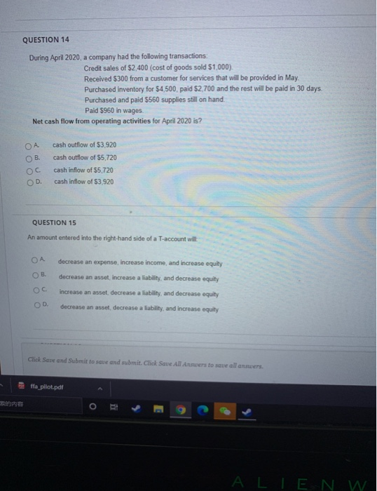 Solved QUESTION 14 During April 2020, a company had the | Chegg.com