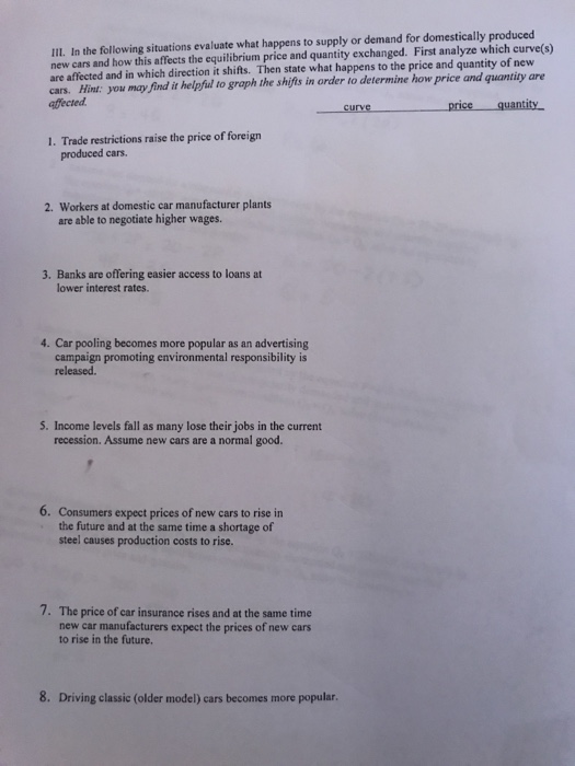 Solved 11. In the following situations evaluate what happens | Chegg.com