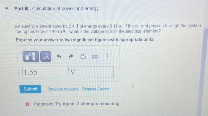 Solved Part B - Calculation Of Power And Energy An Electric | Chegg.com