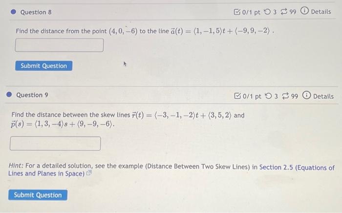 Solved Find The Distance From The Point 4 0 −6 To The Line