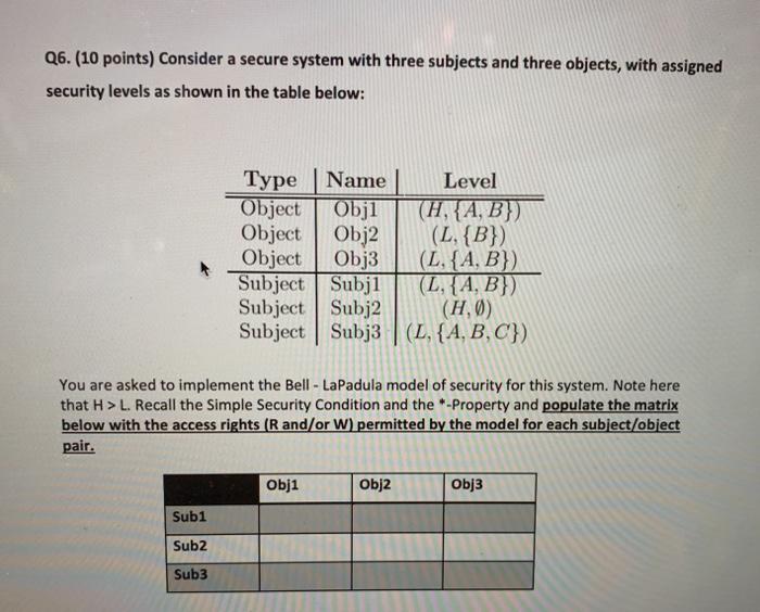 Solved Q6. (10 points) Consider a secure system with three | Chegg.com