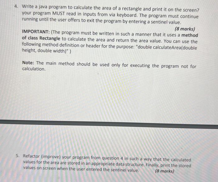 Solved 4. Write a java program to calculate the area of a | Chegg.com