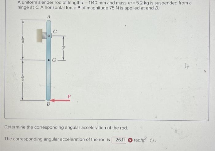 Solved A uniform slender rod of length L=1140 mm and mass | Chegg.com
