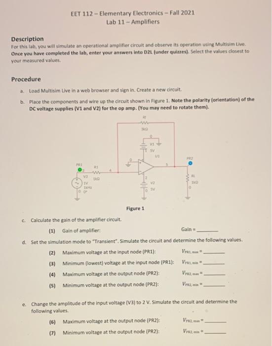 Solved EET 112 - Elementary Electronics - Fall 2021 Lab 11 - | Chegg.com