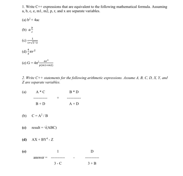 Solved 1. Write C++ expressions that are equivalent to the | Chegg.com