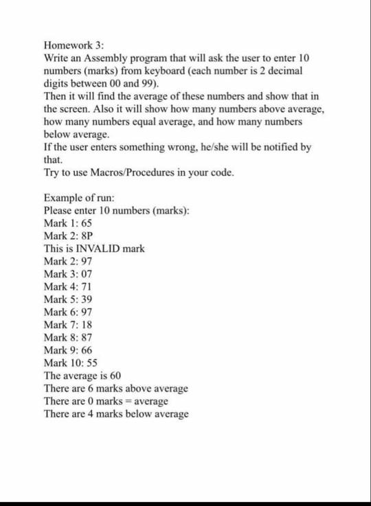 Solved Homework 3: Write an Assembly program that will ask | Chegg.com