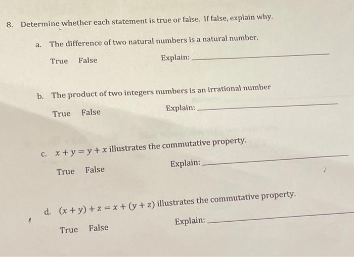 Solved 8. Determine whether each statement is true or false. | Chegg.com