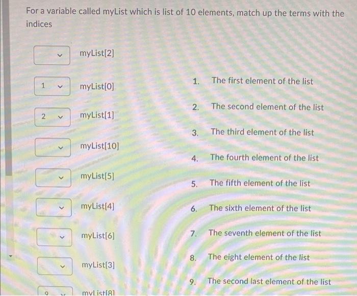 Solved For A Variable Called MyList Which Is List Of 10 | Chegg.com