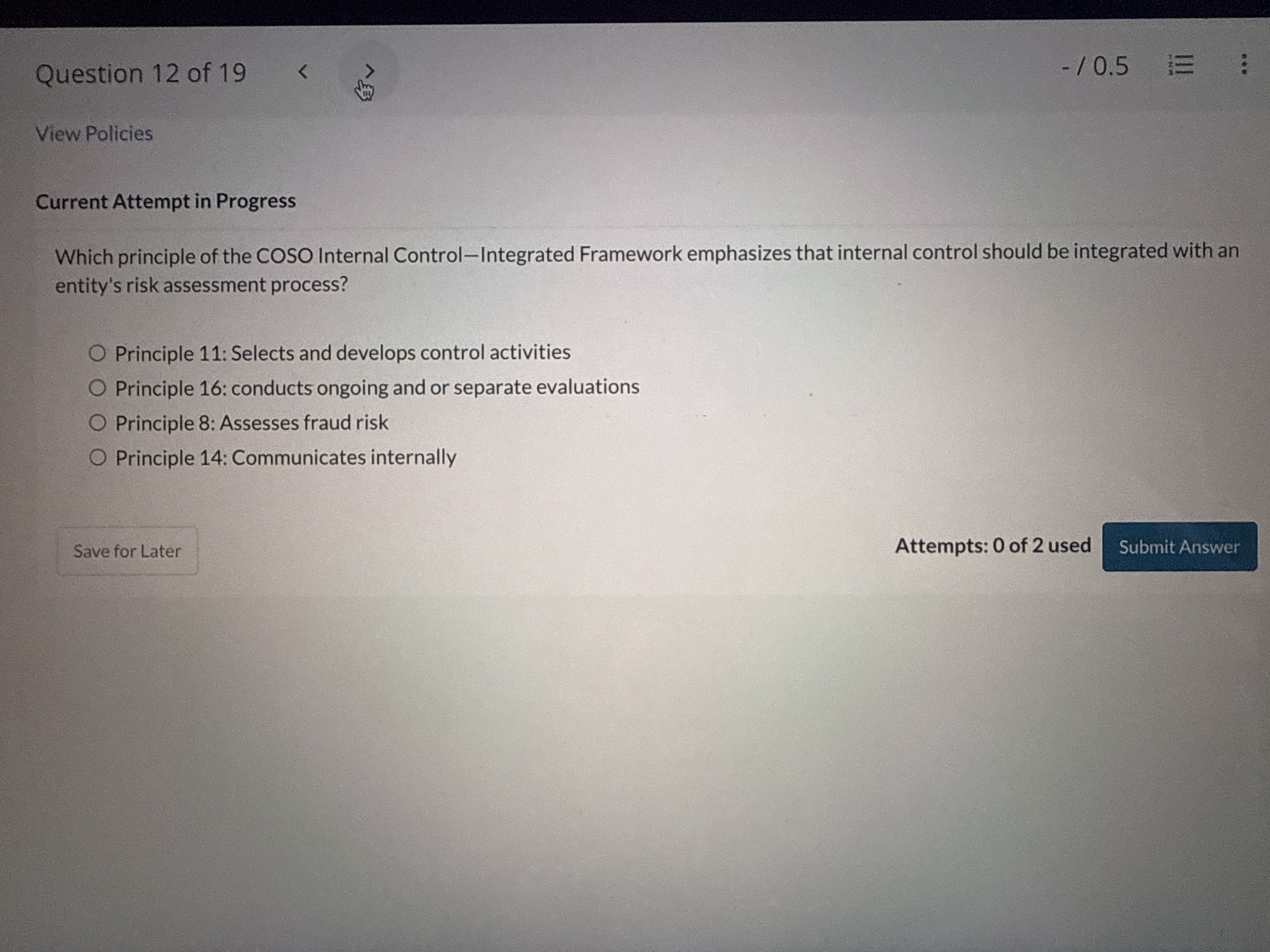 Solved Which principle of the COSO Internal | Chegg.com