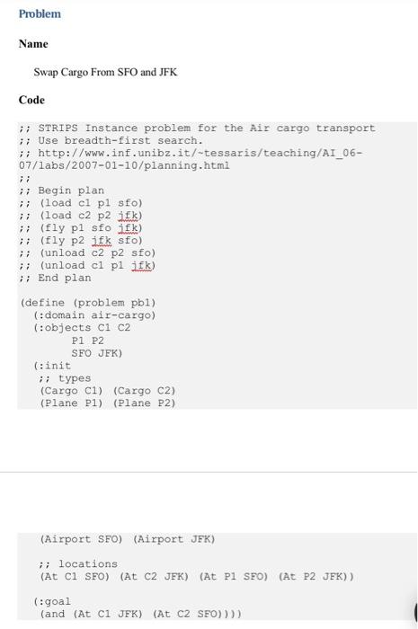 Name Air Cargo Transportation Code :precondition (and | Chegg.com