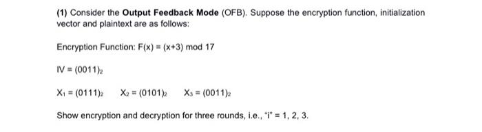 Solved (1) Consider the Output Feedback Mode (OFB). Suppose | Chegg.com