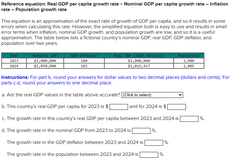 Solved Reference equation: Real GDP per capita growth rate | Chegg.com