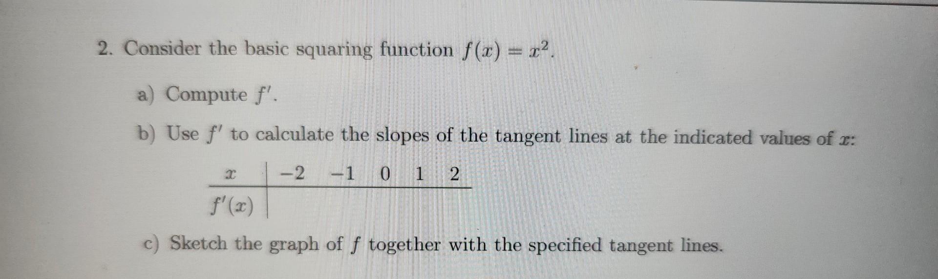 Solved 2. Consider the basic squaring function f(x)=x2. a) | Chegg.com