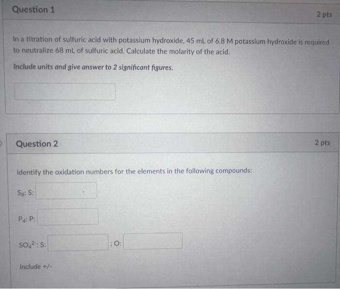 Solved In a titration of sulfuric acid with potassium