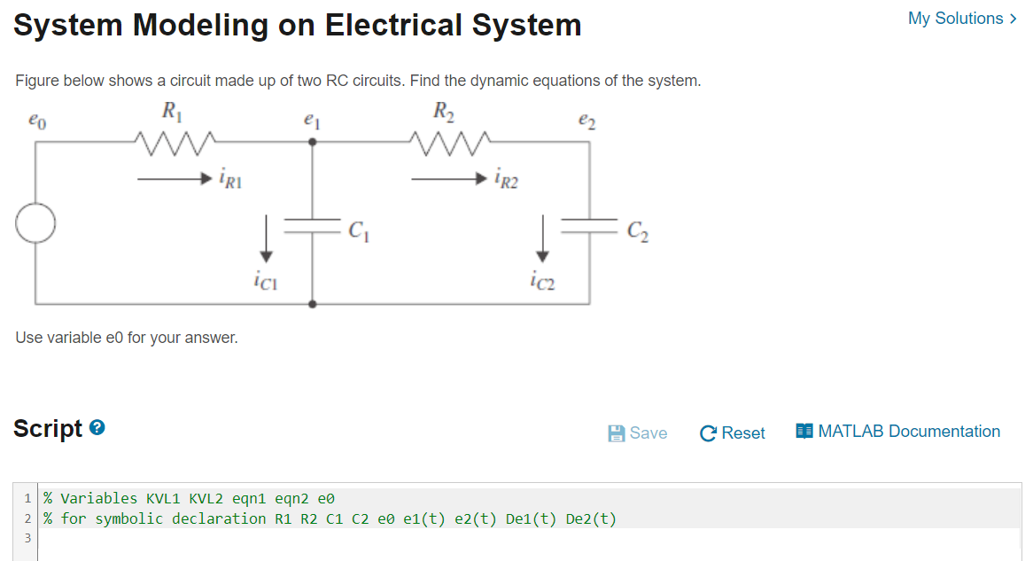System Modeling on Electrical SystemMy Solutions | Chegg.com