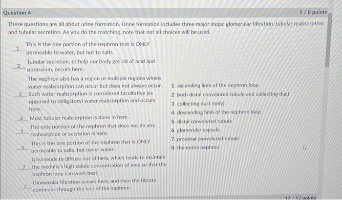 Solved These questions are all about urine formation. Urine | Chegg.com