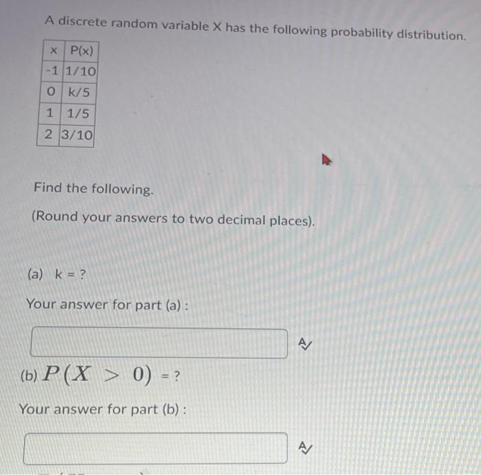 Solved A discrete random variable X has the following | Chegg.com