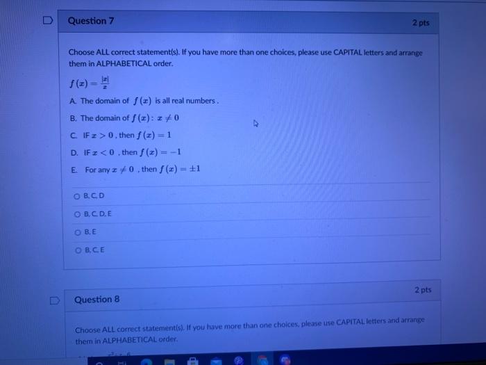 Solved U Question 7 2 pts Choose ALL correct statement(s). | Chegg.com