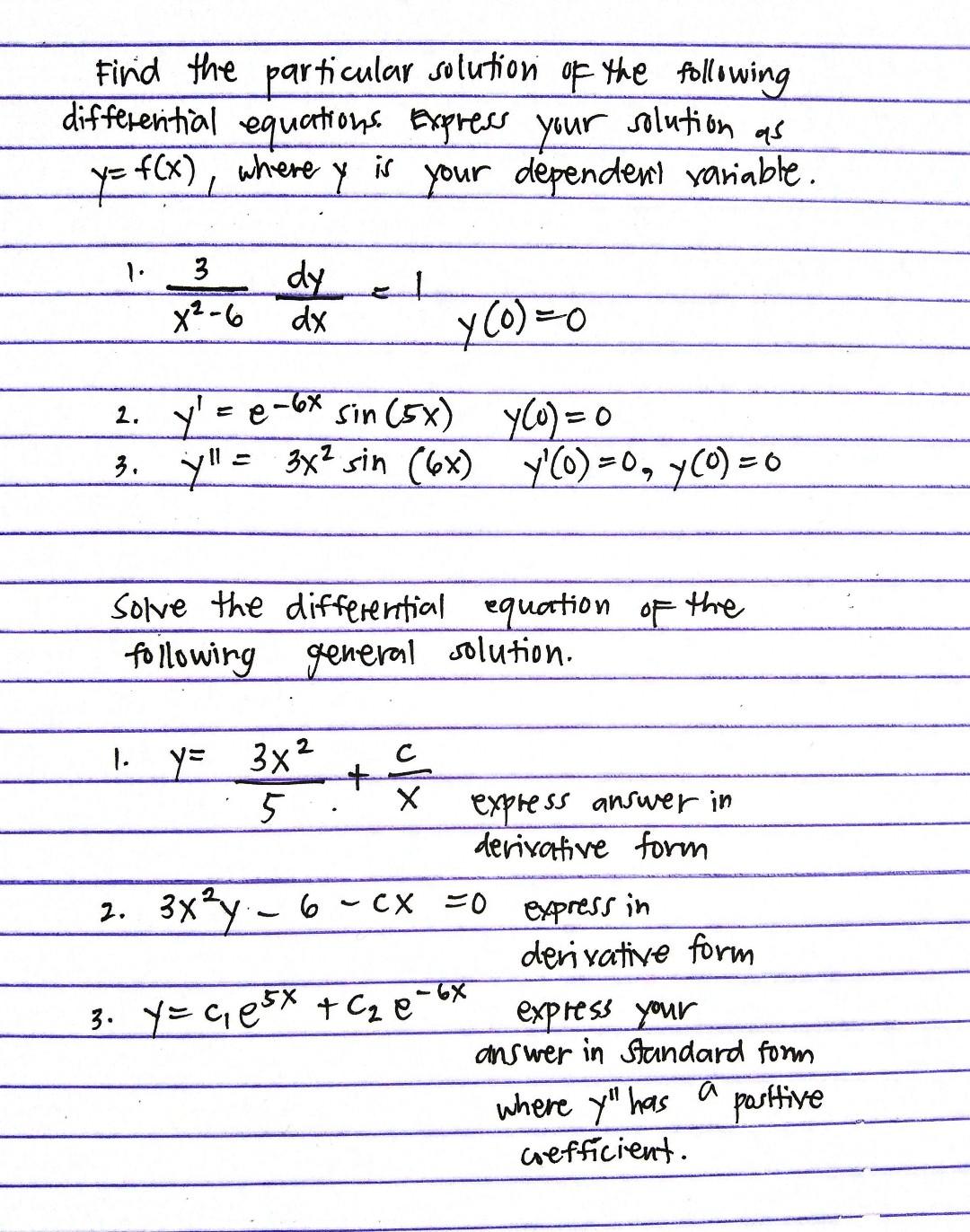 Solved Find the particular solution of the following | Chegg.com