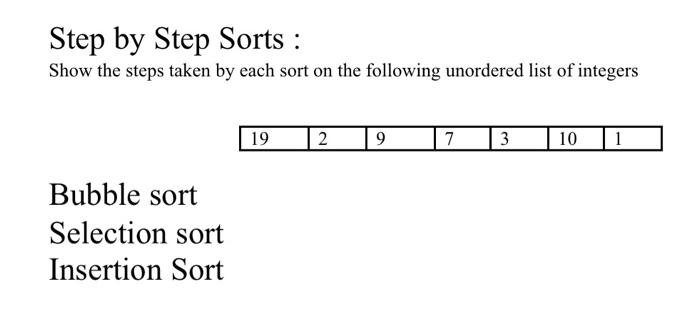 Solved Step by Step Sorts : Show the steps taken by each | Chegg.com