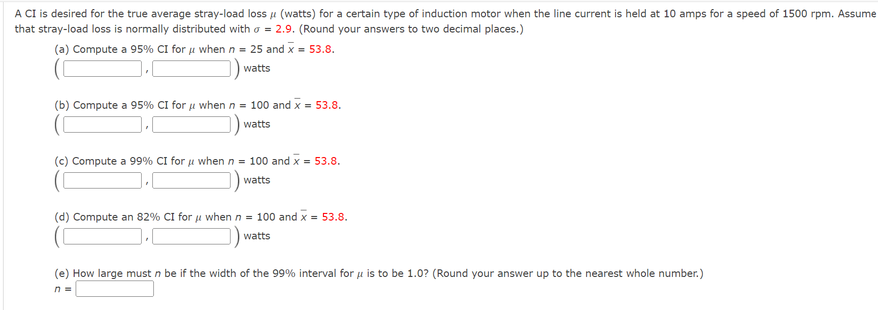 Solved A CI is desired for the true average stray-load loss | Chegg.com