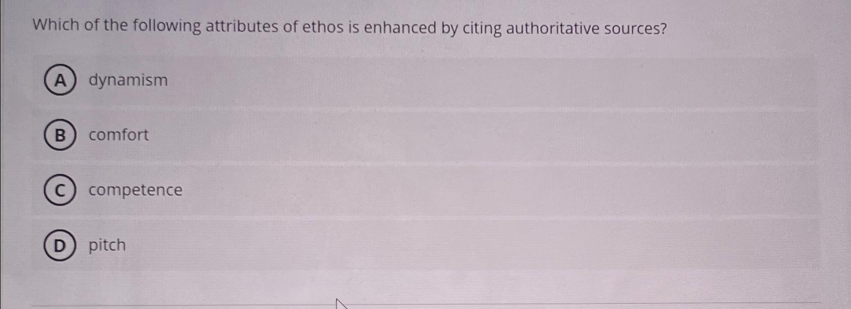 Solved Which of the following attributes of ethos is | Chegg.com