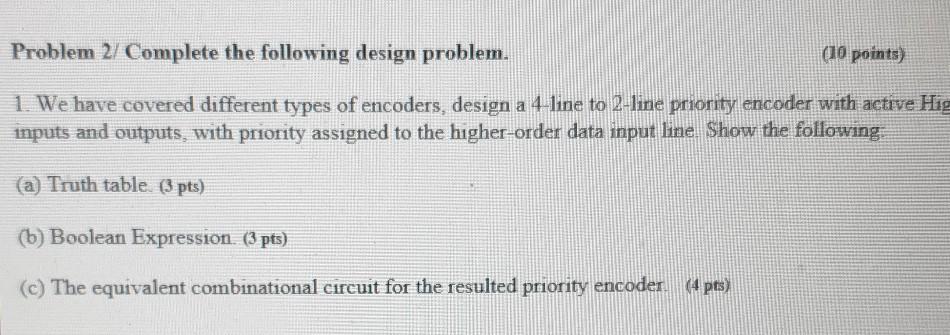 Solved Problem 2/ Complete the following design problem. (10 | Chegg.com