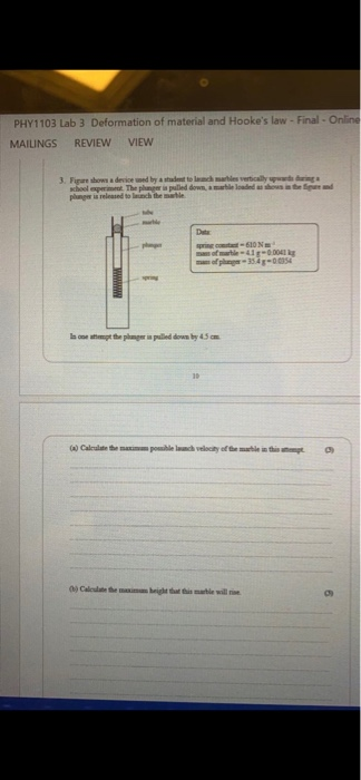 Solved PHY1103 Lab 3 Deformation Of Material And Hooke's Law | Chegg.com