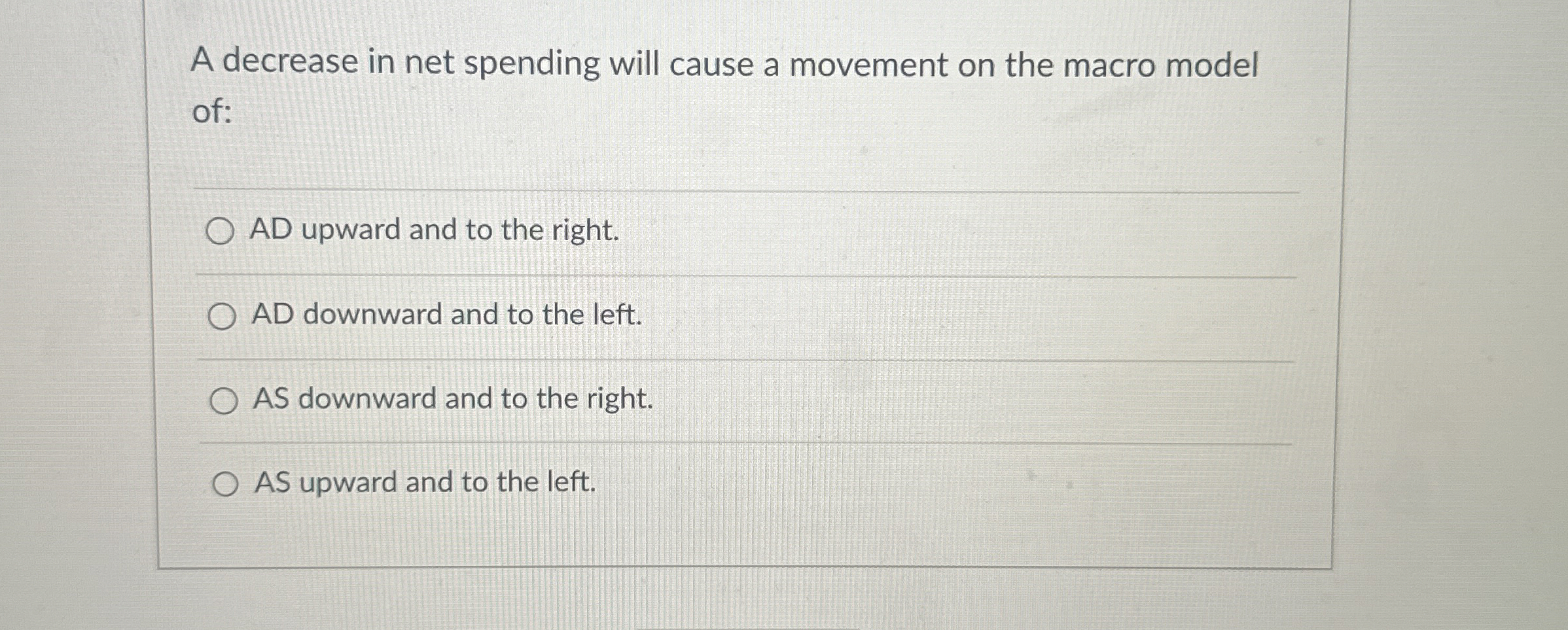 Solved A decrease in net spending will cause a movement on | Chegg.com