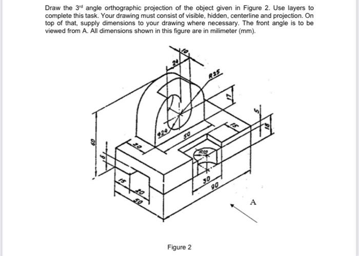 Solved Draw the 3rd angle orthographic projection of the | Chegg.com