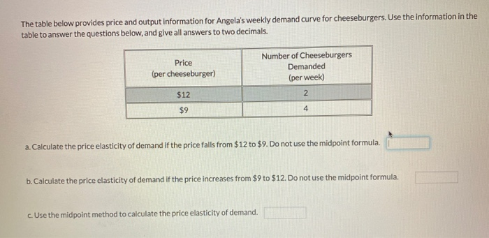 Solved The table below provides price and output information | Chegg.com