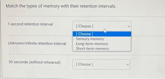 Solved Match the types of memory with their retention | Chegg.com