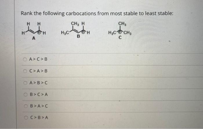 Solved Rank The Following Carbocations From Most Stable To | Chegg.com