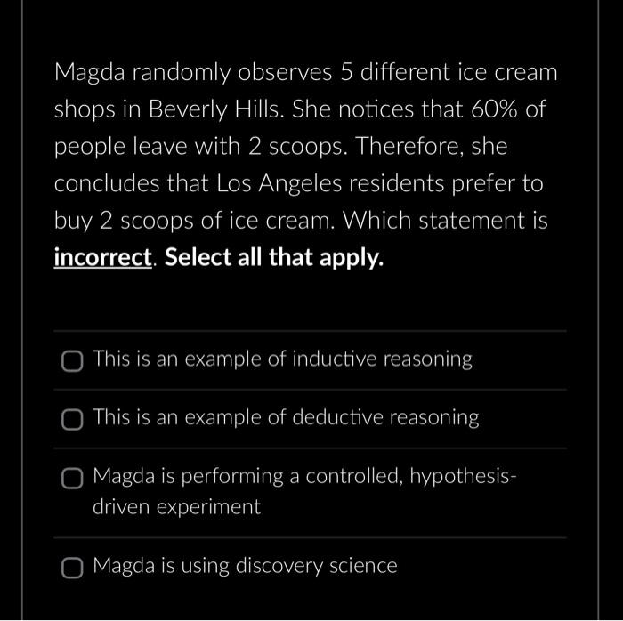 Solved Magda randomly observes 5 different ice cream shops | Chegg.com