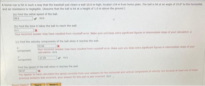 Solved home run is hit in such a way that the baseball just | Chegg.com