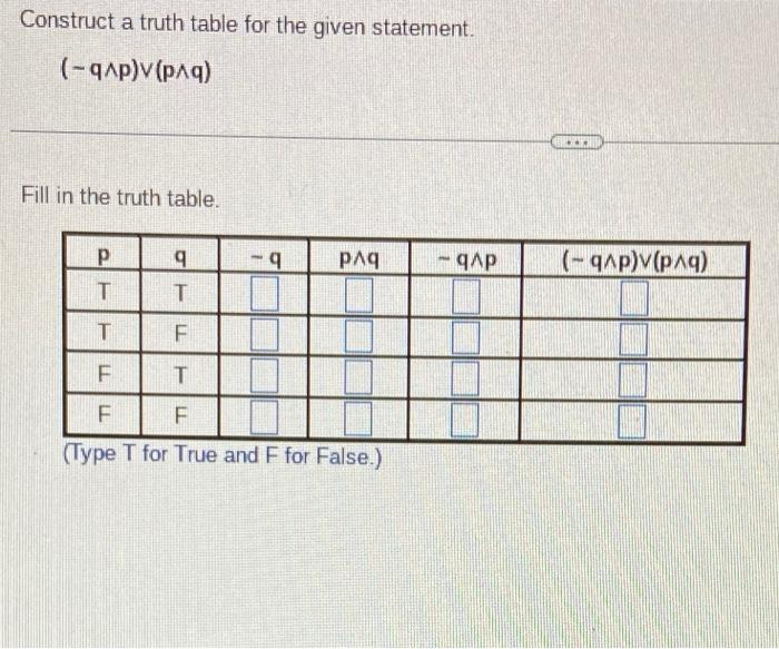 Solved Construct a truth table for the given statement. | Chegg.com
