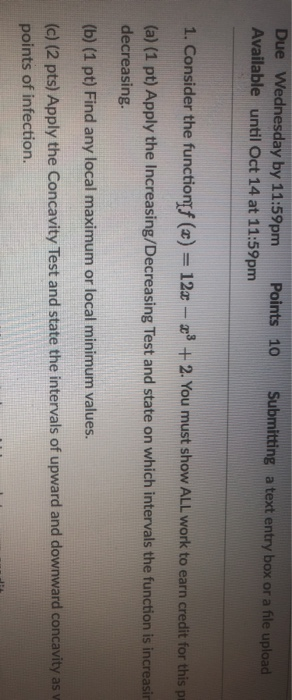Solved Due Wednesday by 11:59pm Points 10 Available until | Chegg.com